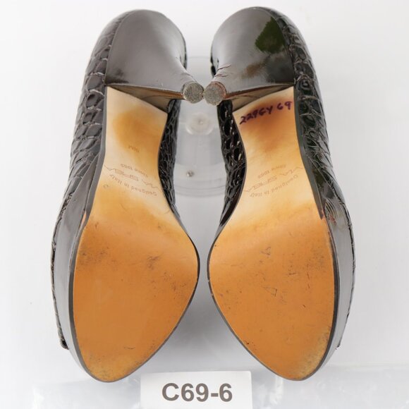 Via Spiga Women Pump Size 8.5  Brown Croc Cone Heel Platform Peep Toe Dress Shoe - Picture 7 of 12